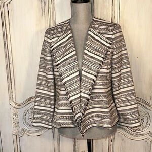 Jasper Cotton Wool Blend Stripe Tweed Raw Edged Lapels Corporate Jacket Size S